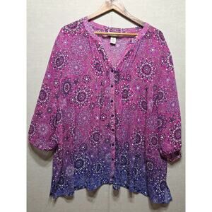 Catherines Women's 2X Purple Ombre Shear Floral Blouse